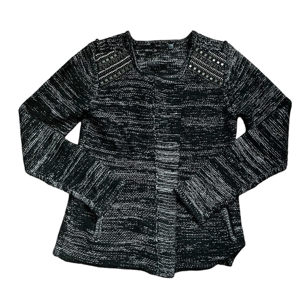 Dex Black Wool-blend Metal and Beads Accent Zip Up Cardigan US XS